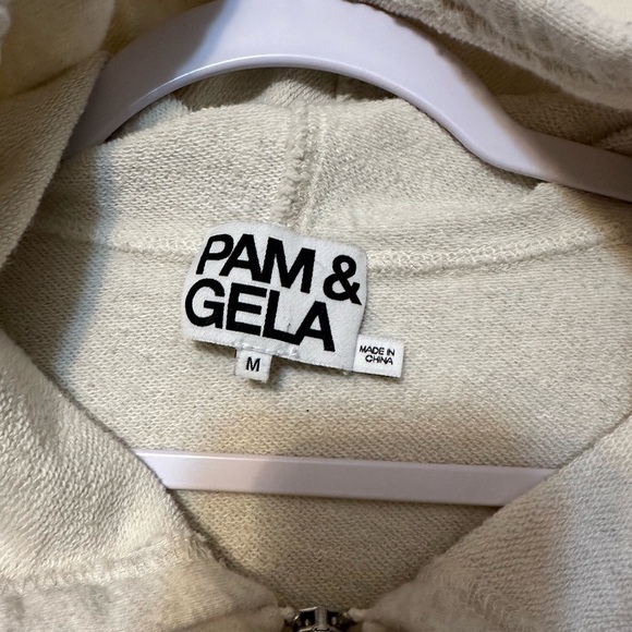 Pam & Gela Full Zip Hoodie Gray Cotton Size Medium Sweatshirt - Picture 2 of 5